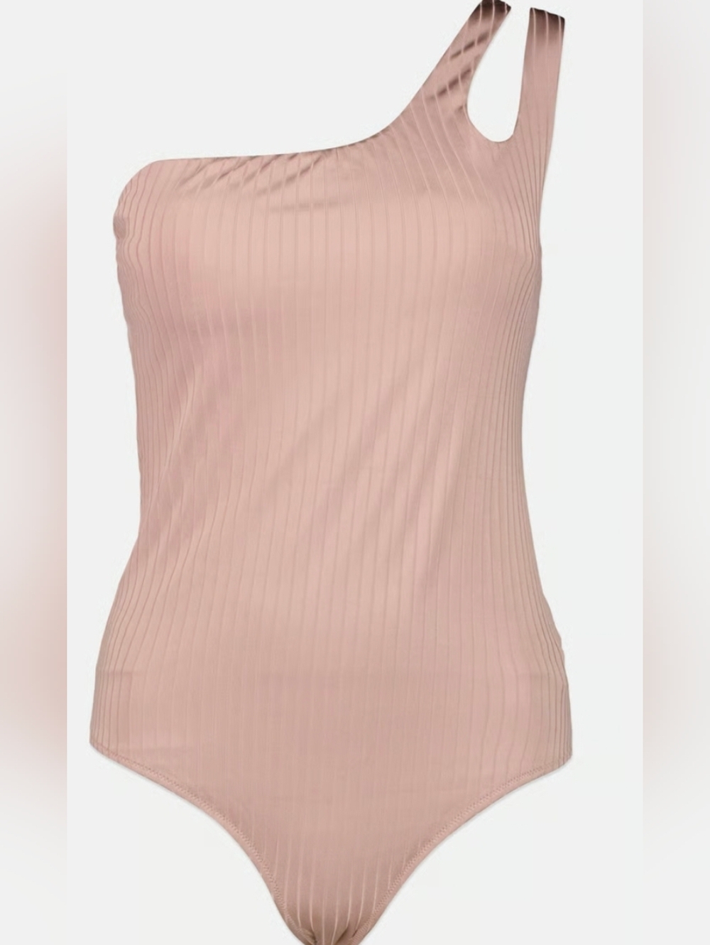 aerie One-Shoulder Ribbed One-Piece Swimsuit in Blush Pink